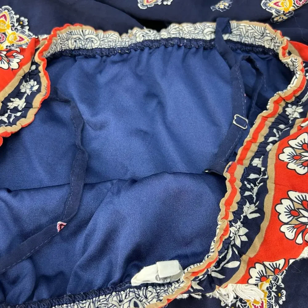 Entro Midi Sun Dress Women's Size Large Navy Boho Lined Adjustable Straps Hippie - Picture 13 of 15